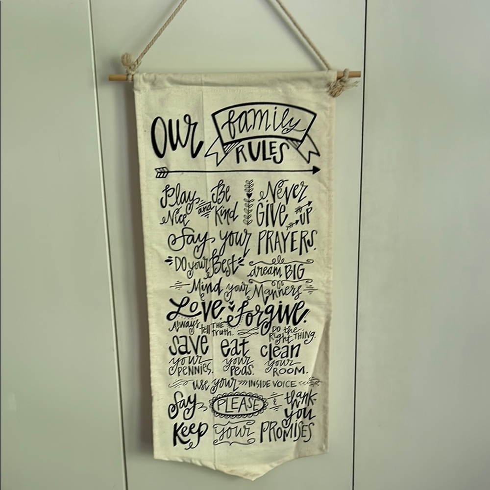 Inspirational Family Rules Tapestry - Black and Cream